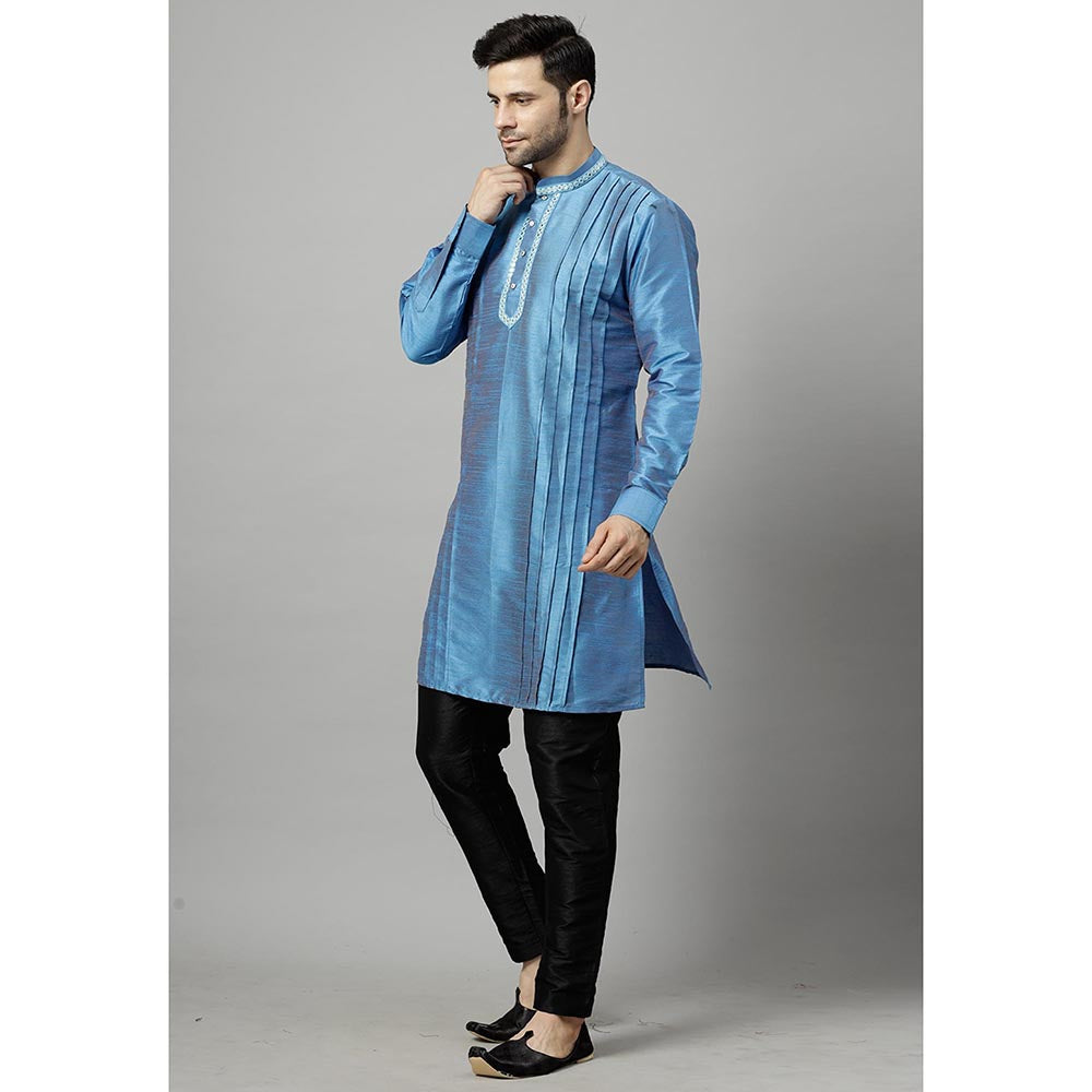UTSAV FASHION Men Yoke Mirror Work Silk Kurta with Pant