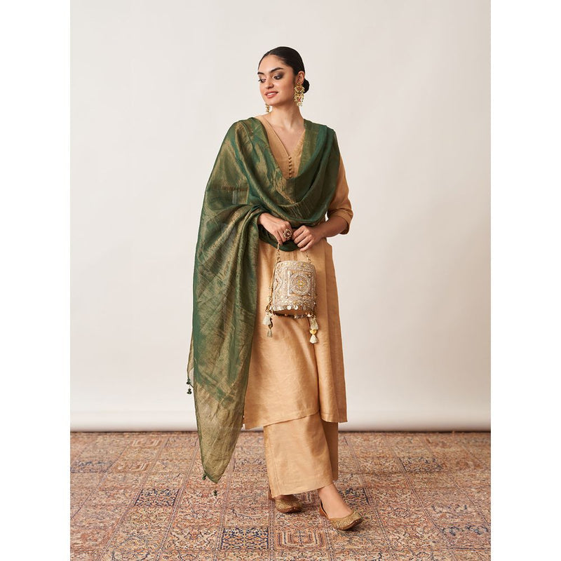 Vaaya The Bottle Green Silk Tissue Chanderi Dupatta