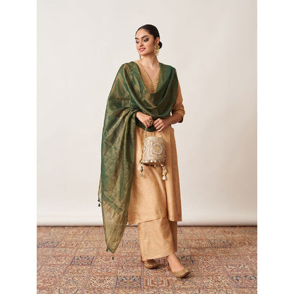 Vaaya The Bottle Green Silk Tissue Chanderi Dupatta