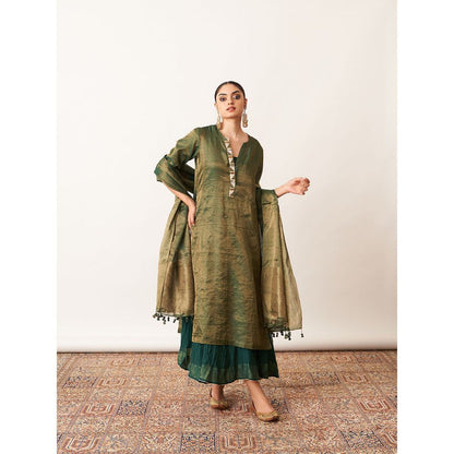 Vaaya The Bottle Green Silk Tissue Chanderi Dupatta
