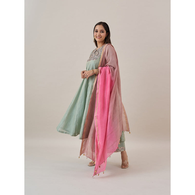 Vaaya The Blue Chanderi Gota Zari Anarkali Kurta with Palazzo and Dupatta (Set of 3)