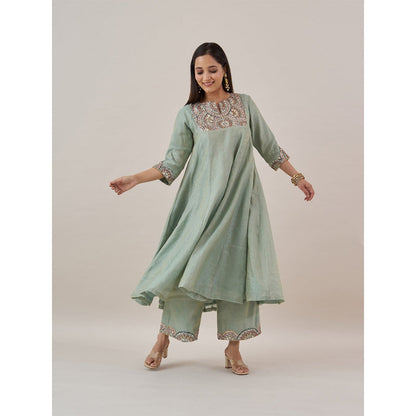 Vaaya The Blue Chanderi Gota Zari Anarkali Kurta with Palazzo and Dupatta (Set of 3)