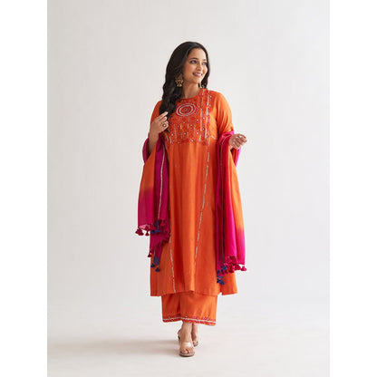 Vaaya The Narangi Silk Chanderi With Handwork Kurta with Palazzo and Dupatta (Set of 3)