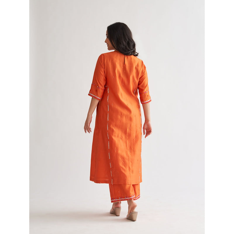 Vaaya The Narangi Silk Chanderi With Handwork Kurta with Palazzo and Dupatta (Set of 3)