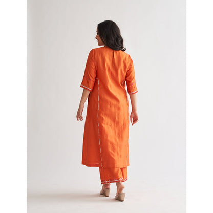 Vaaya The Narangi Silk Chanderi With Handwork Kurta with Palazzo and Dupatta (Set of 3)