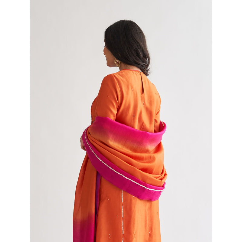 Vaaya The Narangi Silk Chanderi With Handwork Kurta with Palazzo and Dupatta (Set of 3)