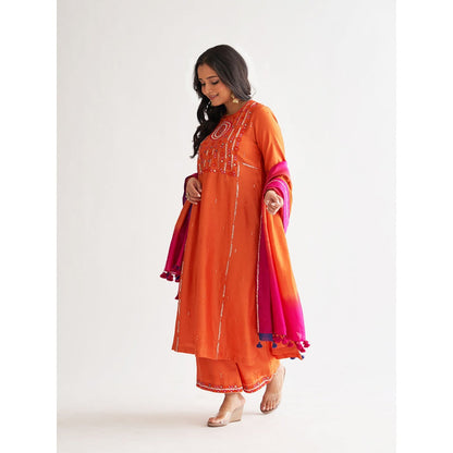 Vaaya The Narangi Silk Chanderi With Handwork Kurta with Palazzo and Dupatta (Set of 3)