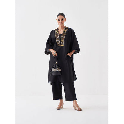Vaaya The Surmayee Silk Chanderi Ensemble Woven Banarasi Kaftan with Pant (Set of 2)