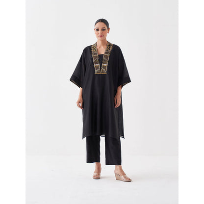 Vaaya The Surmayee Silk Chanderi Ensemble Woven Banarasi Kaftan with Pant (Set of 2)
