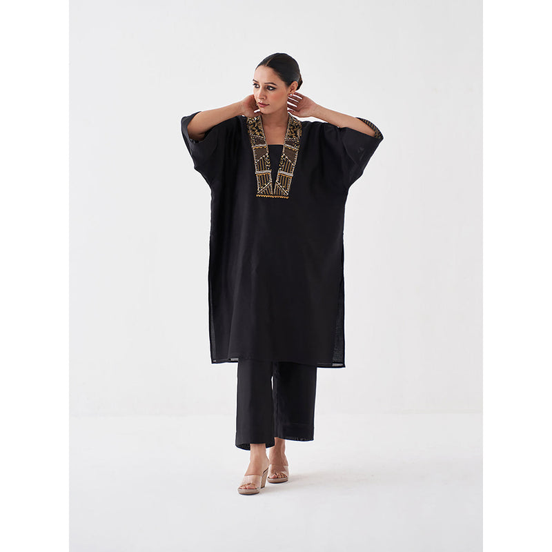 Vaaya The Surmayee Silk Chanderi Ensemble Woven Banarasi Kaftan with Pant (Set of 2)