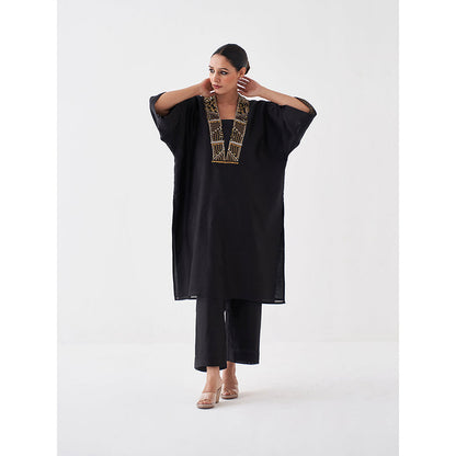 Vaaya The Surmayee Silk Chanderi Ensemble Woven Banarasi Kaftan with Pant (Set of 2)