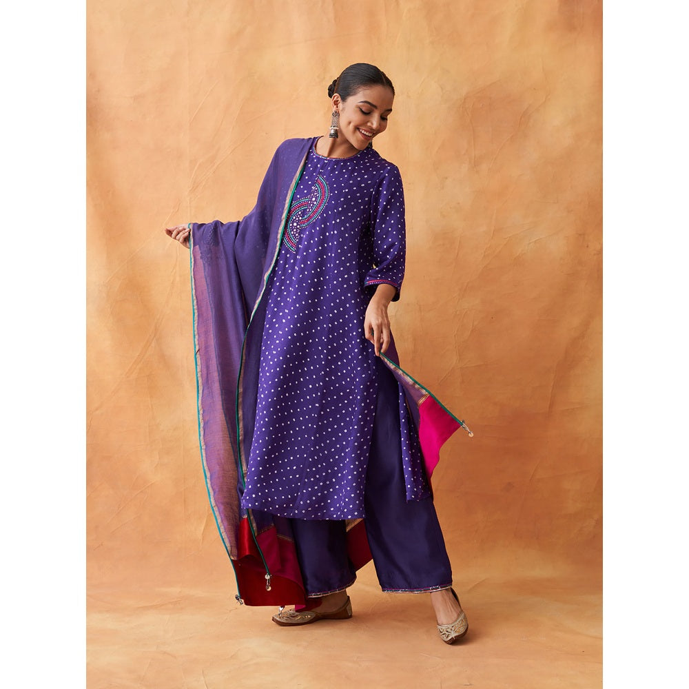 Vaaya The Jamunia Bandhani Pure Gajji Silk Kurta with Palazzo and Dupatta (Set of 3)