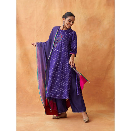 Vaaya The Jamunia Bandhani Pure Gajji Silk Kurta with Palazzo and Dupatta (Set of 3)