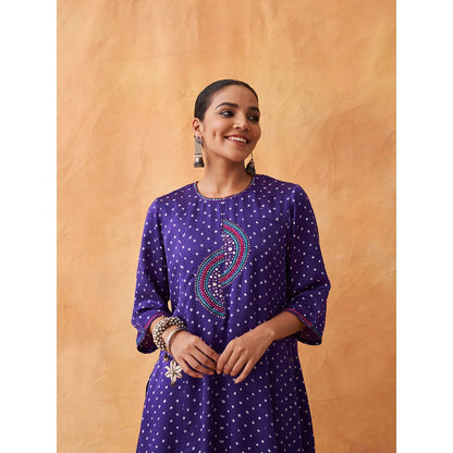 Vaaya The Jamunia Bandhani Pure Gajji Silk Kurta with Palazzo and Dupatta (Set of 3)
