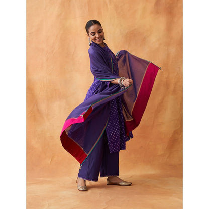 Vaaya The Jamunia Bandhani Pure Gajji Silk Kurta with Palazzo and Dupatta (Set of 3)
