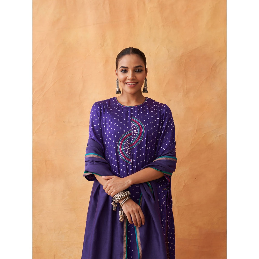 Vaaya The Jamunia Bandhani Pure Gajji Silk Kurta with Palazzo and Dupatta (Set of 3)