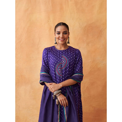 Vaaya The Jamunia Bandhani Pure Gajji Silk Kurta with Palazzo and Dupatta (Set of 3)