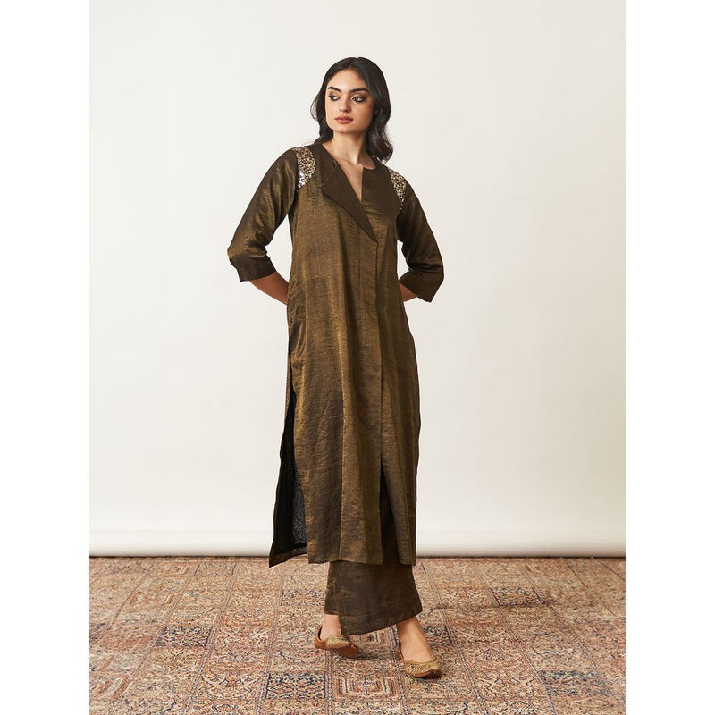 Vaaya The Black Golden Silk Tissue Ensemble With Sequin Detailing Kurta with Palazzo (Set of 2)