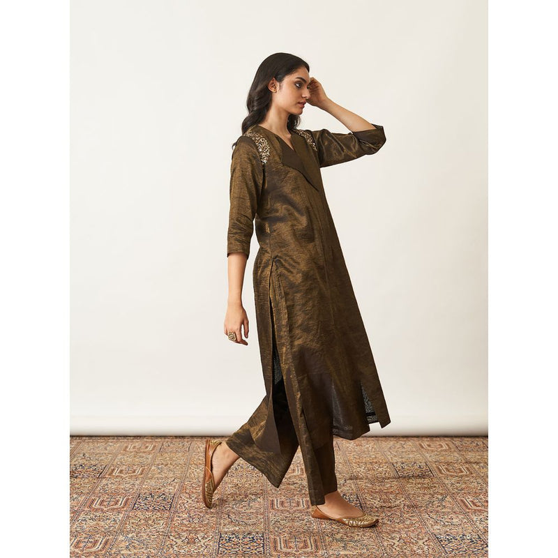 Vaaya The Black Golden Silk Tissue Ensemble With Sequin Detailing Kurta with Palazzo (Set of 2)