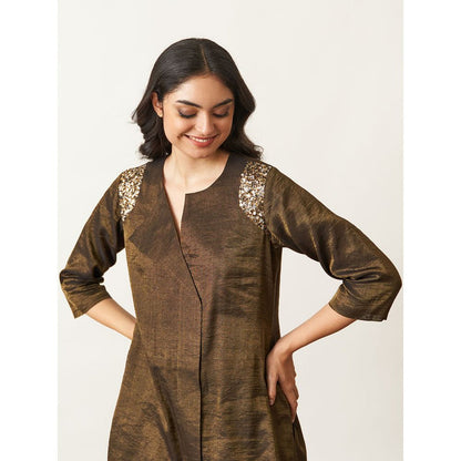 Vaaya The Black Golden Silk Tissue Ensemble With Sequin Detailing Kurta with Palazzo (Set of 2)