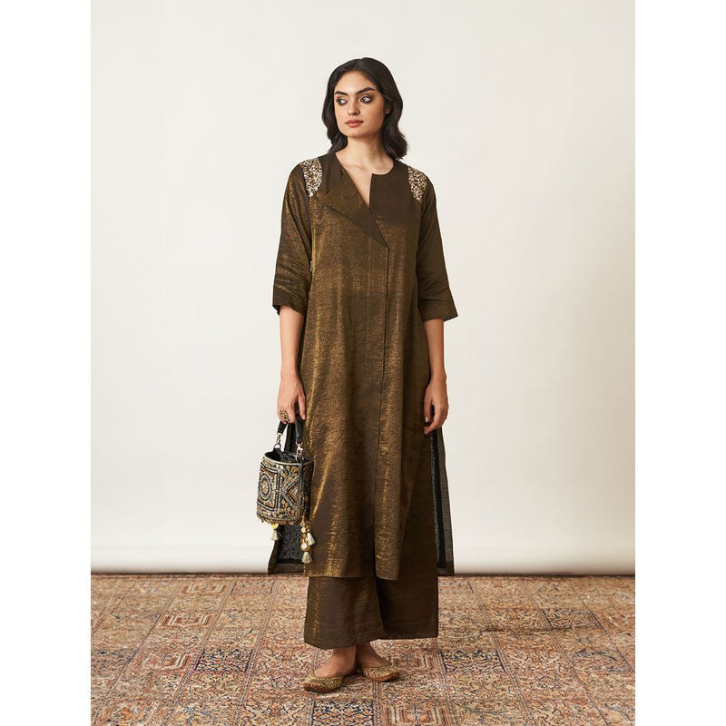 Vaaya The Black Golden Silk Tissue Ensemble With Sequin Detailing Kurta with Palazzo (Set of 2)