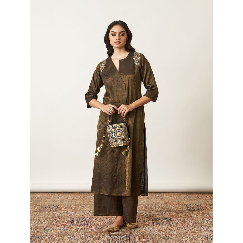 Vaaya The Black Golden Silk Tissue Ensemble With Sequin Detailing Kurta with Palazzo (Set of 2)