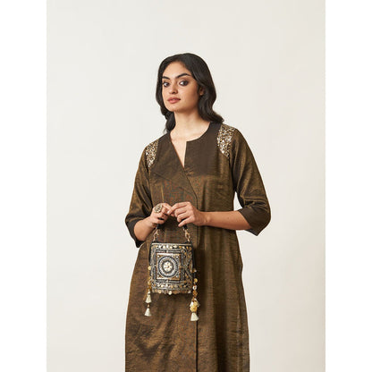 Vaaya The Black Golden Silk Tissue Ensemble With Sequin Detailing Kurta with Palazzo (Set of 2)