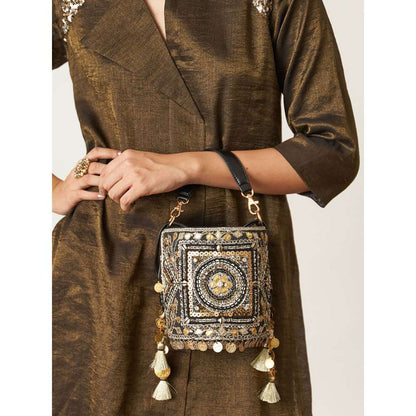 Vaaya The Black Golden Silk Tissue Ensemble With Sequin Detailing Kurta with Palazzo (Set of 2)