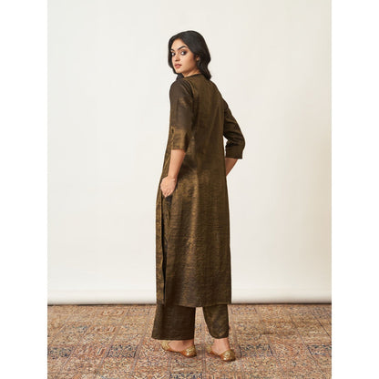 Vaaya The Black Golden Silk Tissue Ensemble With Sequin Detailing Kurta with Palazzo (Set of 2)