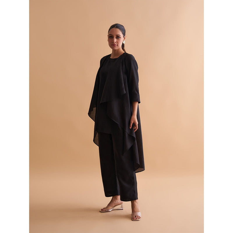 Vaaya The Waterfall Ensemble Jacket with Top and Pant - Black (Set of 3)