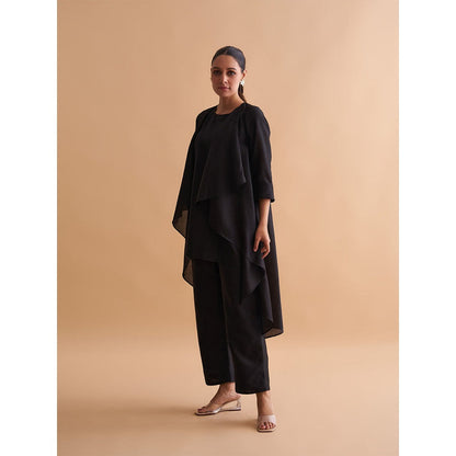 Vaaya The Waterfall Ensemble Jacket with Top and Pant - Black (Set of 3)