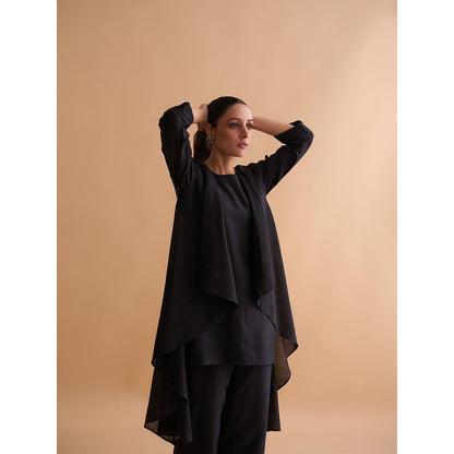 Vaaya The Waterfall Ensemble Jacket with Top and Pant - Black (Set of 3)