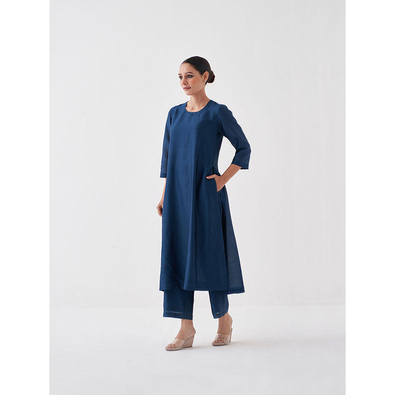 Vaaya Midnight Blue Silk Chanderi Kurta with Pant (Set of 2)