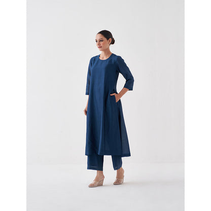 Vaaya Midnight Blue Silk Chanderi Kurta with Pant (Set of 2)
