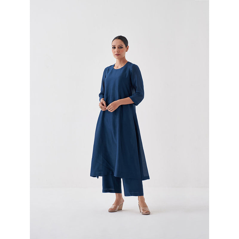 Vaaya Midnight Blue Silk Chanderi Kurta with Pant (Set of 2)