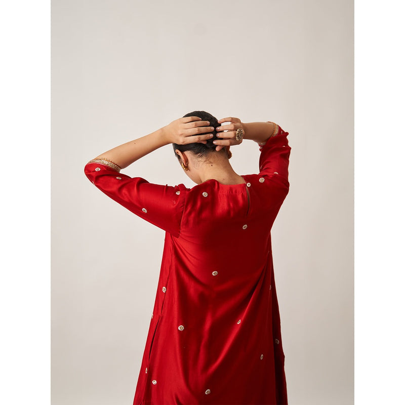 Vaaya The Sindoori Silk Chanderi Banarasi Kurta with Palazzo and Dupatta (Set of 3)