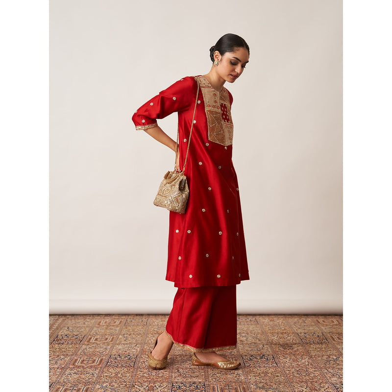 Vaaya The Sindoori Silk Chanderi Banarasi Kurta with Palazzo and Dupatta (Set of 3)