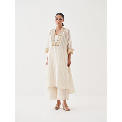 Vaaya The Chandani Silk Chanderi Ensemble With Woven Banarasi Kurta with Palazzo (Set of 2)