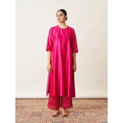 Vaaya Pink Pure Handwoven Silk Kurta with Pant (Set of 2)