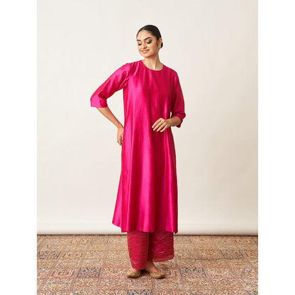 Vaaya Pink Pure Handwoven Silk Kurta with Pant (Set of 2)