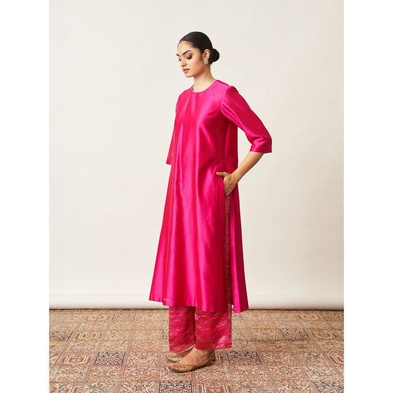 Vaaya Pink Pure Handwoven Silk Kurta with Pant (Set of 2)