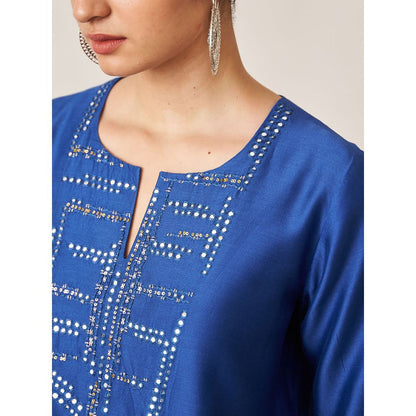 Vaaya Blue Pure Handwoven Silk Chander Kurta with Salwar and Dupatta (Set of 3)