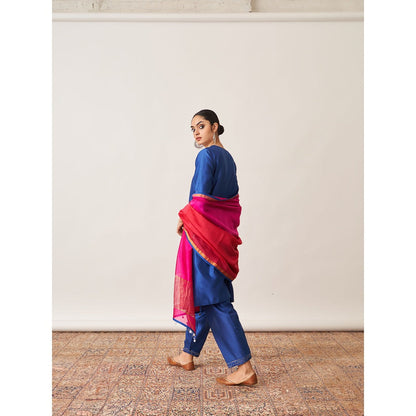 Vaaya Blue Pure Handwoven Silk Chander Kurta with Salwar and Dupatta (Set of 3)