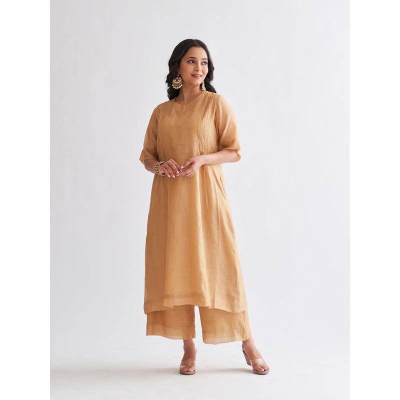 Vaaya Gold Pure Handwoven Silk Kurta with Palazzo (Set of 2)
