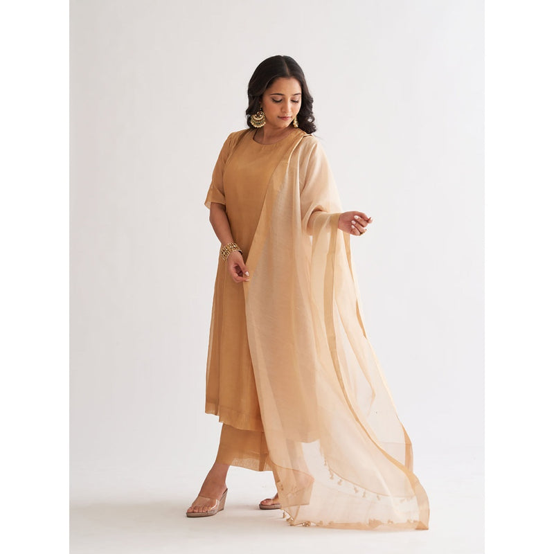 Vaaya Gold Pure Handwoven Silk Kurta with Palazzo (Set of 2)