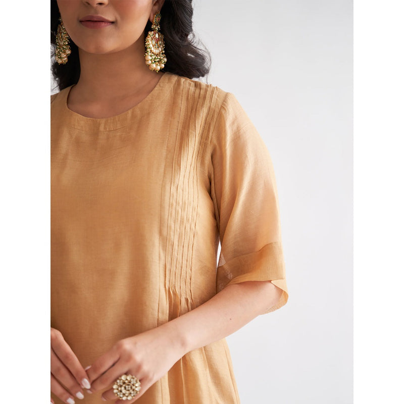 Vaaya Gold Pure Handwoven Silk Kurta with Palazzo (Set of 2)