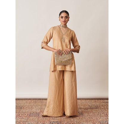 Vaaya Gold Pure Handwoven Silk Kurta with Palazzo (Set of 2)