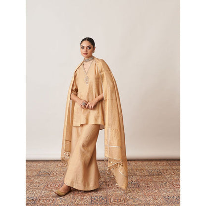 Vaaya Gold Pure Handwoven Silk Kurta with Palazzo (Set of 2)