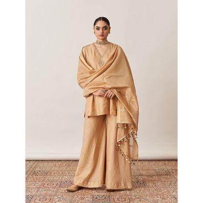 Vaaya Gold Pure Handwoven Silk Kurta with Palazzo (Set of 2)