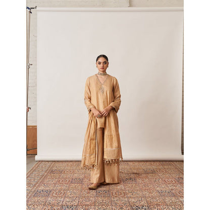 Vaaya Gold Pure Handwoven Silk Kurta with Palazzo (Set of 2)